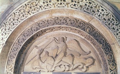 Relief fra tympanen forestillende St. Michael og dragen, 1137 af French School