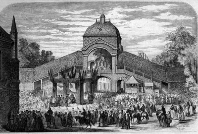 Religiøs ceremoni - 15. august 1858: Masse af Assumption Celebree ved alteret for Pelerins af Saint Anne d