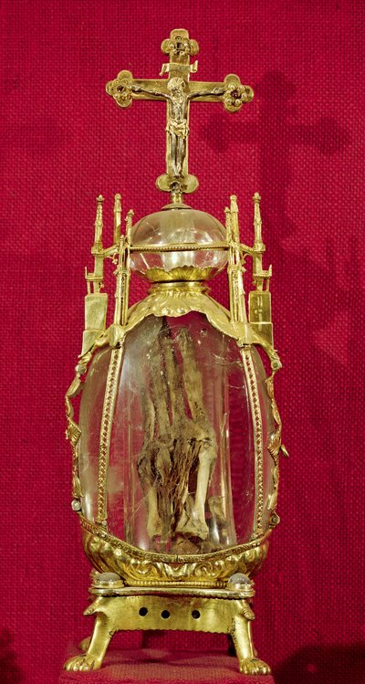 Relikvieskrin indeholdende St. Attalias hånd (ca. 697-741) 12.-15. århundrede (kobber, forgyldt sølv og bjergkrystal) af French School