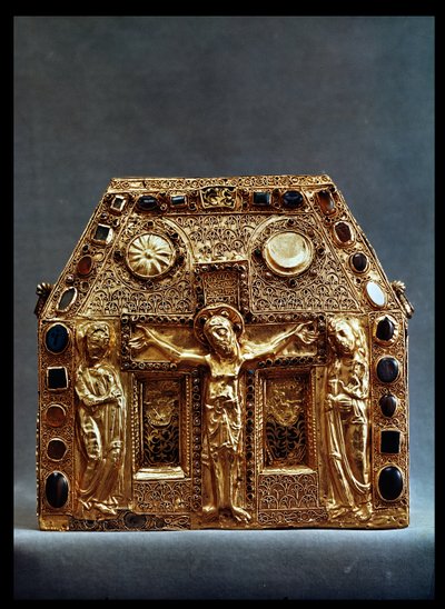 Relikvieskrin af Pepin I (803-38) Konge af Aquitaine (træ overtrukket med guld indlagt med ædelstene) af French School