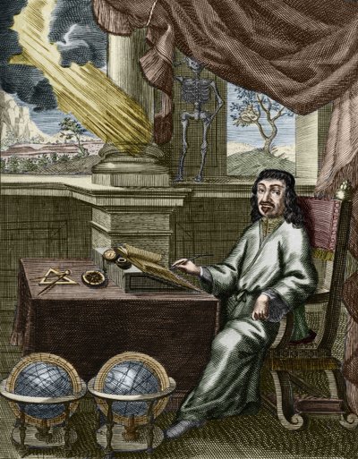 René Descartes (håndfarvet gravering) af French School