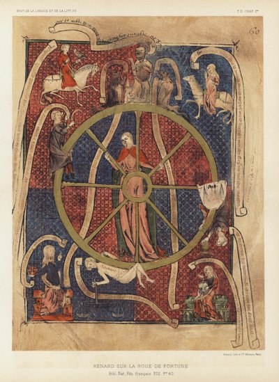 Renard Sur La Roue De Fortune (farvelitografi) af French School