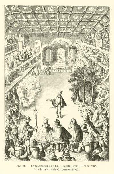 Opførelse af en ballet for Henri III og hans hof, i Louvres øverste rum, 1582 af French School