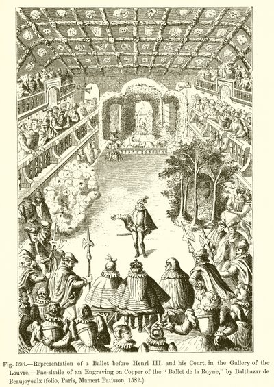 Repræsentation af en ballet for Henri III og hans hof, i Louvre-galleriet af French School