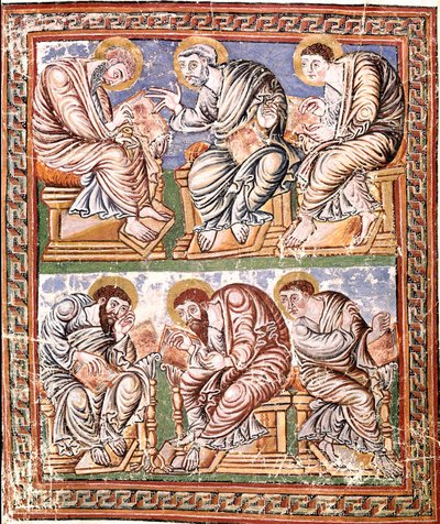 Repræsentation af seks apotres karolingiske miniaturer fra skolen i Reims taget fra "Collectio Canon Hadriana" (Ms A-5 f. 14 v) (sandsynlig samling af decretales redigeed af Incmar de Reims) Slutningen af det 9. århundrede Biblioteca Vallicelliana Rom af French School