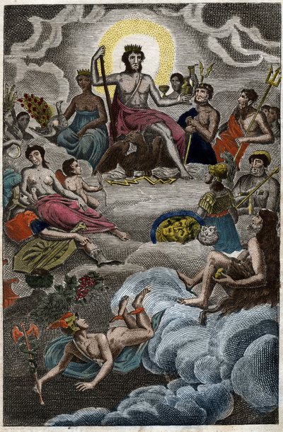 Repræsentation af gudernes forsamling på Olympus-bjerget eller de tolv olympiere. fra "Mythology of Youth" af Pierre Blanchard 1803. af French School