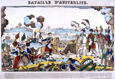 Repræsentation af slaget ved Austerlitz, eller slaget om de tre kejsere, den 02/12/1805. Billede af Epinal af French School