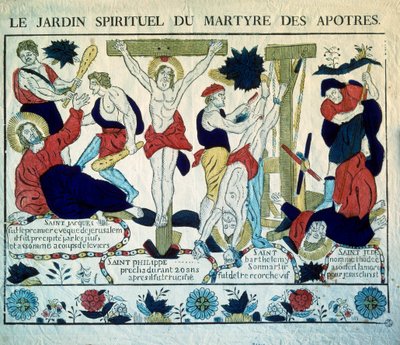 Repræsentation af martyrerne fra Apolerne Sankt Jakob, Sankt Filip, Sankt Barthelemy og Sankt Judas" Stik fra det 19. århundrede. Paris, Museum for folkelig kunst og traditioner af French School