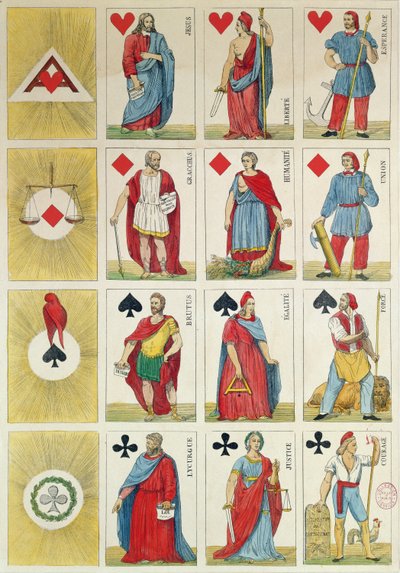 Gengivelse af republikanske spillekort fra perioden med revolutionen i 1848 af French School