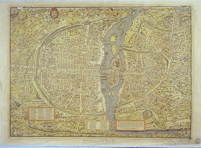 Gengivelse af Basel-kortet over Paris, oprindeligt produceret i 1552-59 af French School