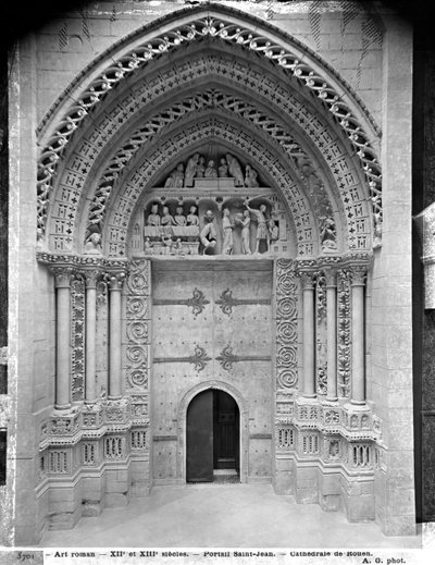 Reproduktion af facadeportalen til St. Johannes Døberen ved Rouen-katedralen (gipsstøbt af sten) (se detalje 253208) af French School