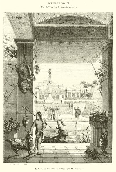 Restaurering af udsigten over Pompei (gravering) af French School