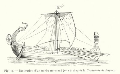 Restitution af et normannisk skib, 11. århundrede; efter Bayeux-tapetet (gravering) af French School