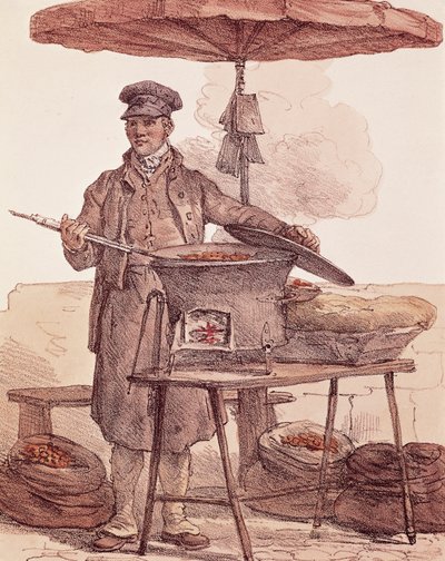 Sælger af ristede kastanjer, print, Frankrig af French School