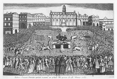Robert-Francois Damiens henrettet på Place de Grève, Paris, 28. marts 1757 af French School