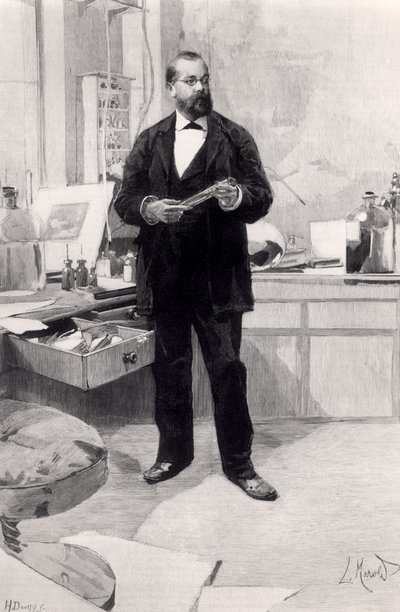 Robert Koch (1843-1910) i sit laboratorium, fra Le Monde Illustre, 29. november 1890 af French School