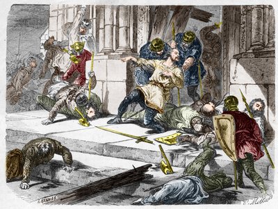 Robert the Fort døde (ca. 815-866), hertug af Frankrig, under slaget ved Brissarthe i 866, idet han modsatte francerne til en hær, der kombinerede bretonsk og viking. Indgravering i "" Histoire De France En Cent malerier af Paul Lehugeur "" 1891 af French School