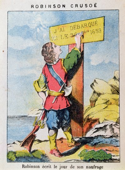 Robinson Crusoe skriver datoen for forliset af French School