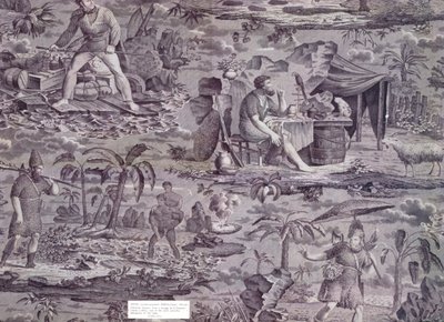 Robinson Crusoe, efter et design af F. Pieters, ca. 1815-20 (bomuld med rulletryk) af French School