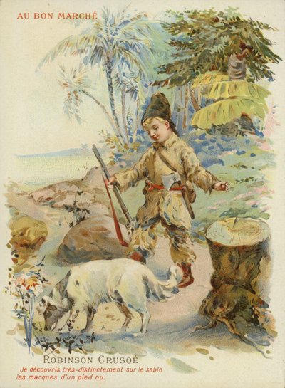 Robinson Crusoe med hund af French School