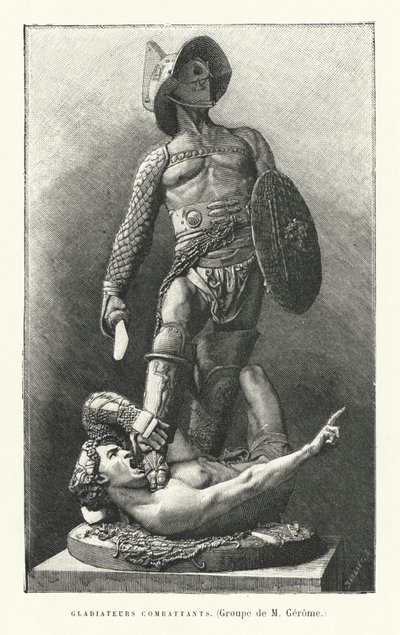 Romerske gladiatorer kæmper (gravering) af French School