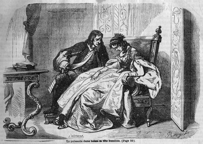 Romersk føljeton: "The Green Ladies" af George Sand (Aurore Dupin, Baronne Dudevant) (1804-1876). Indgravering i "" Les bons romances"" af French School
