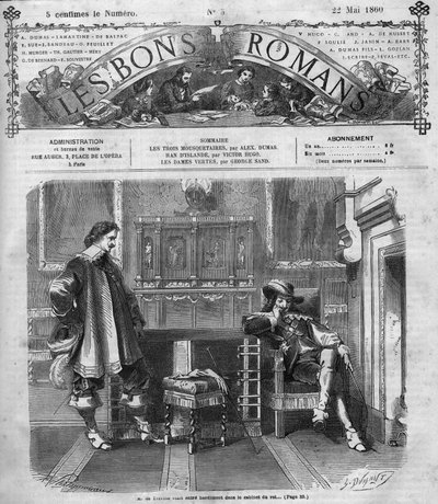 Romersk føljeton: "De tre musketerer" af Alexandre Dumas (1802-1870). Monsieur de Treville vender modigt tilbage til kongens kontor. Indgravering i "" Les bons romances"" af French School