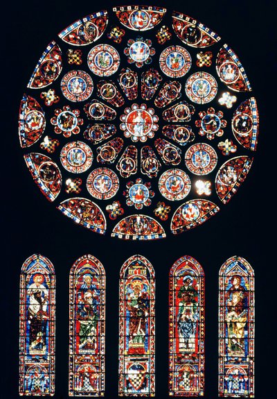 Rose og lancetvinduer fra sydvæg, ca.1224 af French School