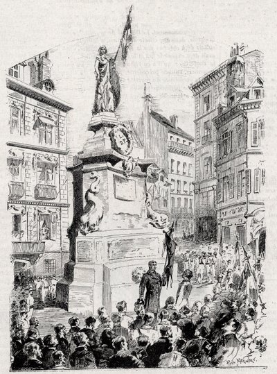 Rouen: medlemmer af League of Patriotes foran statuen af Jeanne d