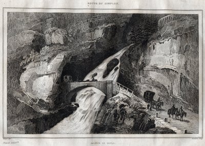 Route du Simplon - Indgravering fra "" Det maleriske Italien"" af M. de Norvins, Ch. Nodier 1834-1836. af French School