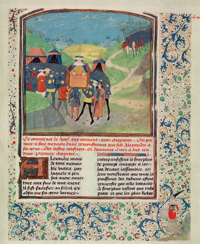 Roy 17 FI f.198 Alexander den Store henvendte sig til sine mænd i håbet om at overtale dem til at fortsætte ind i Indien, fra Quinte Curse Ruffe des Fais du Grant Alexandre, ca. 1468 (vellum) af French School