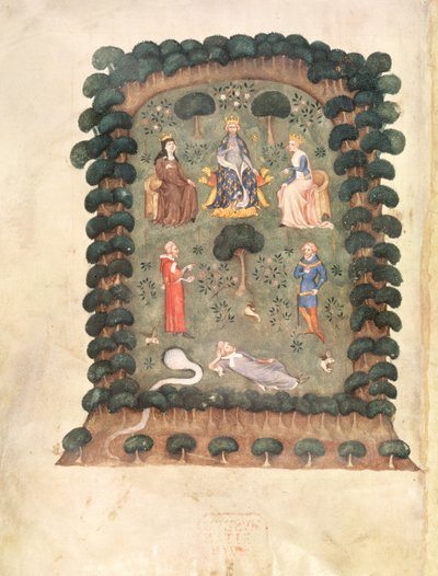 Roy 19 C IV f.298 Charles V troner i haven med krone og scepter, fra 