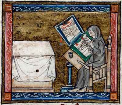 Royal 14 E. III, F.6V SRIBE Kopiering fra et eksempel, illustration fra 