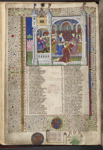 Royal 15 E. VI, f.2v Margaret of Anjou, siddende med sin mand, kong Henry VI, illustration fra 