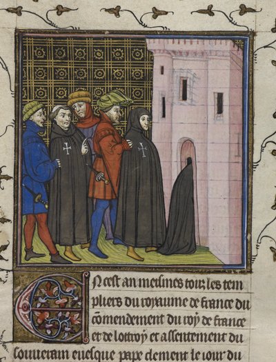 Royal 20 C. VII, f.42v Arrest of the Templars, illustration fra 