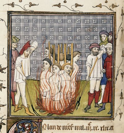 Royal 20 C. VII, f.44v Burning of Templars, illustration fra 