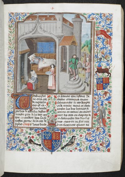 Royal MS 15 D I f.18r Kvinder, der tager sig af en syg mand, 