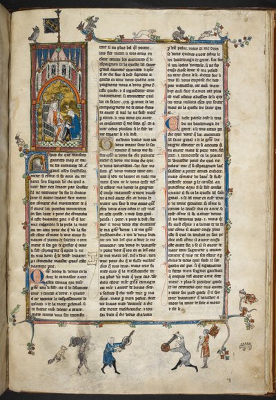 Royal Ms 14 e III f.140r Henrik II af England med skriver, illustration fra 