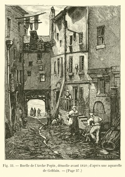Ruelle de lArche Popin, nedrevet før 1840; efter en akvarel af Goblain af French School
