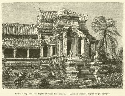 Ruiner ved Angkor-Vat, indvendig facade af et hus (gravering) af French School
