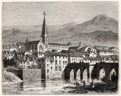 Saint-Antonin-Noble-Val (Saint Antonin Noble Val) - Languedoc-Roussillon-Midi-Pyrenee - indgravering i "Frankrig illustree: geografi, historie, statistisk administration" af V.A. Malt-brun. 1884 af French School