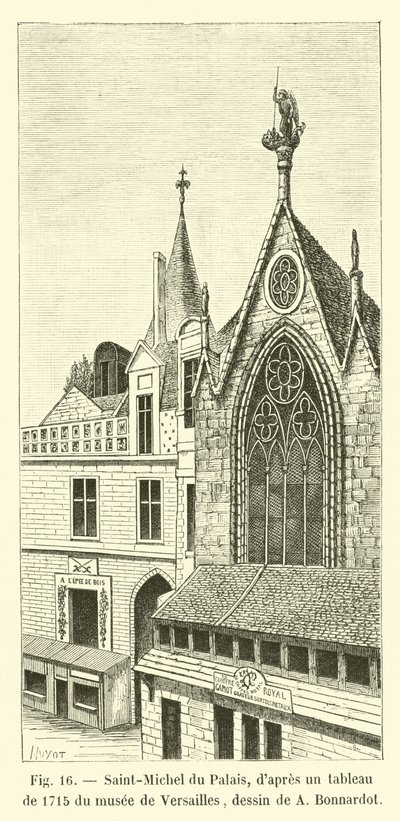 Saint-Michel du Palais, efter et maleri fra 1715 i Versailles-museet, tegning af A Bonnardot af French School