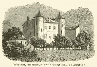 Saint-Point, nær Macon, Madame de Lamartines landsted (gravering) af French School