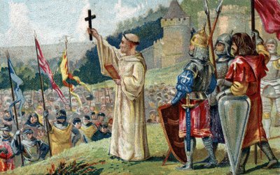Sankt Bernard af Clairvaux (San Bernardo di Chiaravalle) prædiker det andet korstog i nærværelse af kong Ludvig VII og dronning Alienor af Aquitaine og Abbe Suger i Vezelay i Bourgogne den 31. marts 1146. (Skt. Bernard prædiker det andet korstog i Vez af French School