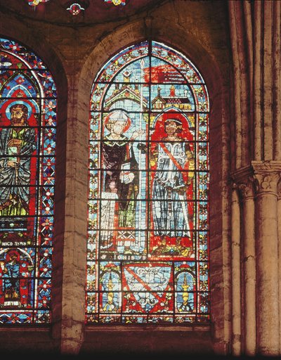 Saint Denis giver oriflammen til Clement, Marechal de Metz af French School