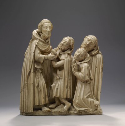 Sankt Elzear af Sabran helbreder tre spedalske, ca. 1373 (alabaster) af French School