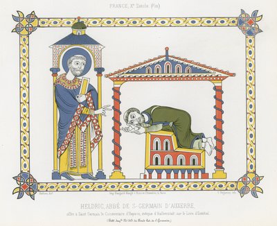 Saint Germain og Heldric ved klosteret Saint-Germain dAuxerre af French School