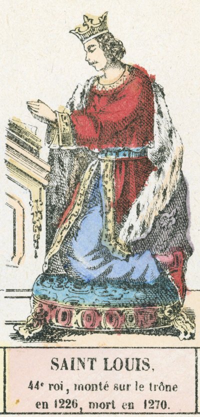 Saint Louis, 44. konge, besteg tronen i 1226, døde i 1270 (farvet indgravering) af French School