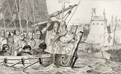 Saint Louis IX (1214-70) leder sine tropper i kamp, fra 