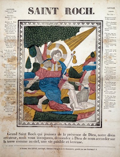 Sankt Roch. Stik, billedsprog af Rennes (1825). Coll, Ferrand. af French School